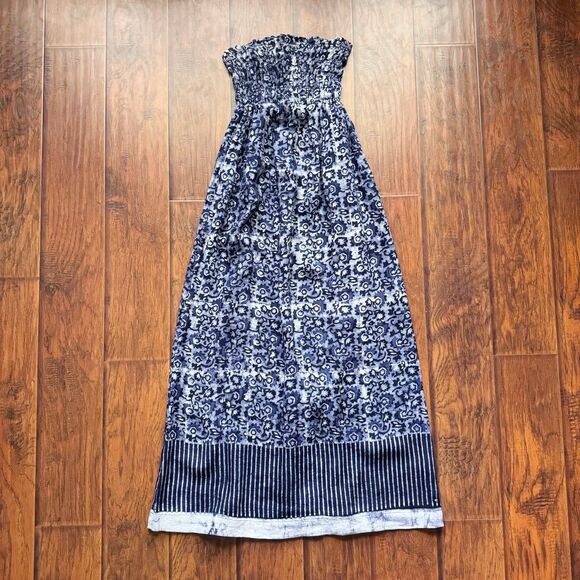 Faherty Womens Margarita Strapless Maxi Dress Sz XS 100% Linen Blue Coastal Boho - Picture 3 of 16